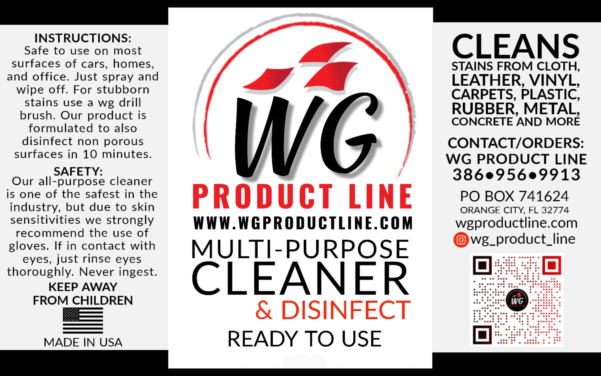 WG all purpose cleaner and disinfectant label